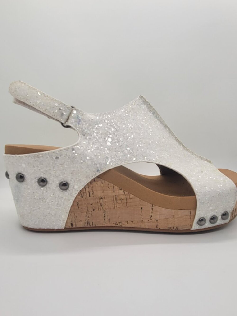 Corkys Carley Women 7 White Glitter Wedge Sandals Studded Platform Espadrille - Picture 4 of 14
